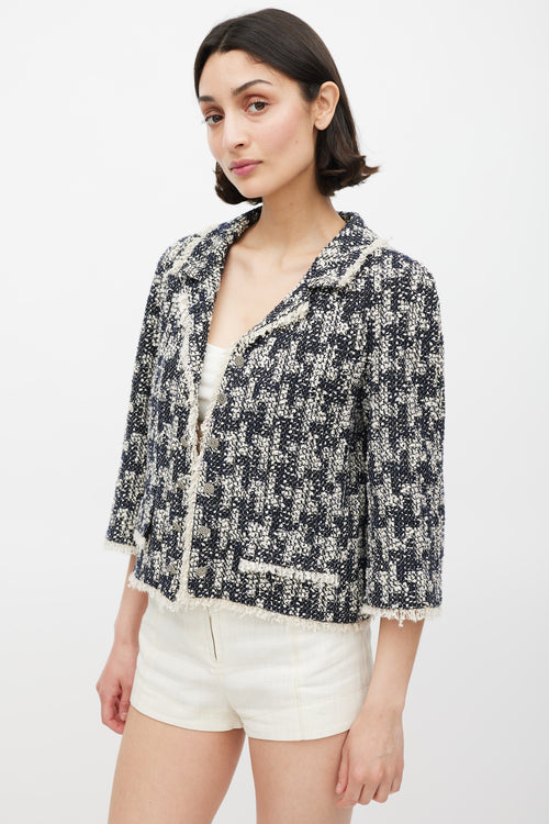 Chanel Fall 2005 Navy & Cream Tweed CC Blazer