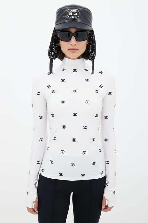 Chanel Fall 2021 White & Black CC Turtleneck Top