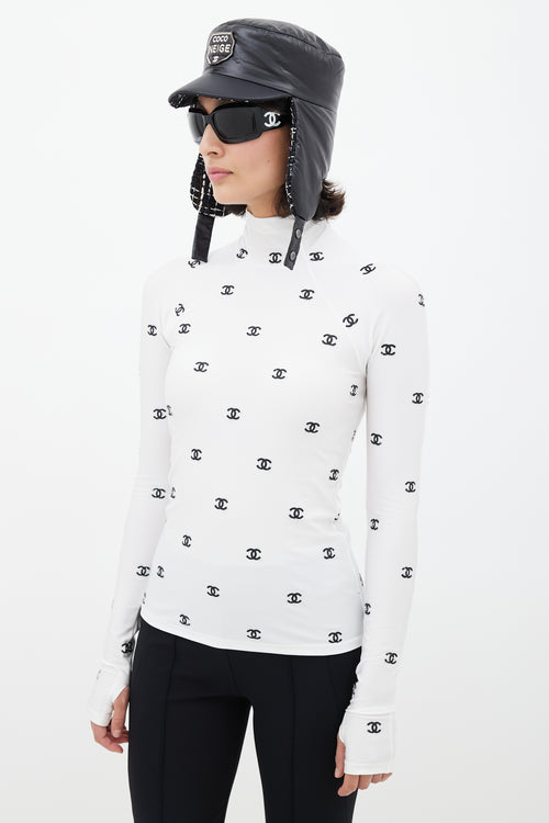 Chanel Fall 2021 White & Black CC Turtleneck Top