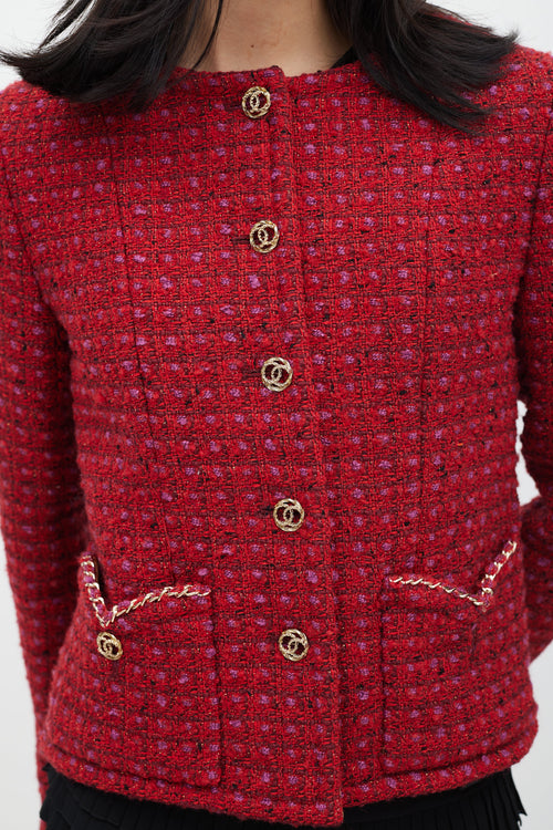 Chanel Fall 2023 Red Wool & Silk Tweed CC Blazer