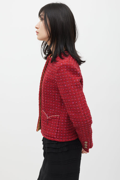 Chanel Fall 2023 Red Wool & Silk Tweed CC Blazer