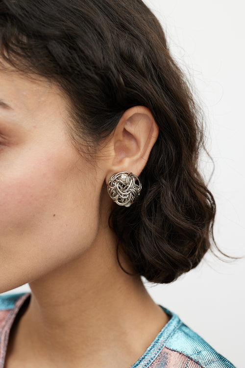 Chanel Fall 1997 Silver Wire & Pearl Clip On Earrings