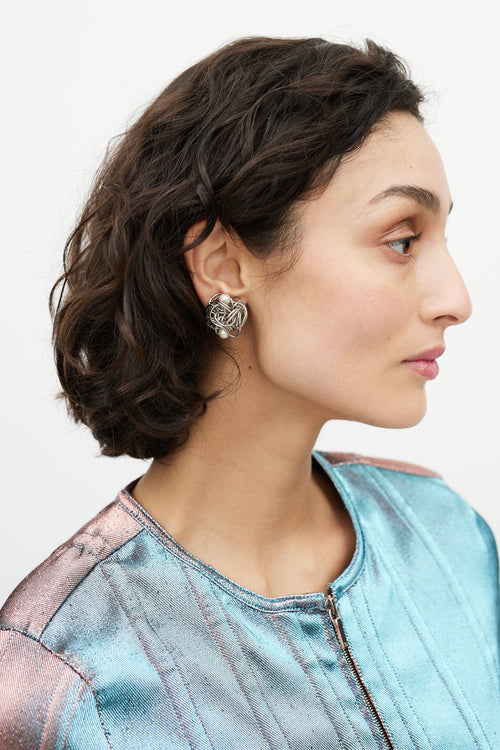 Chanel Fall 1997 Silver Wire & Pearl Clip On Earrings