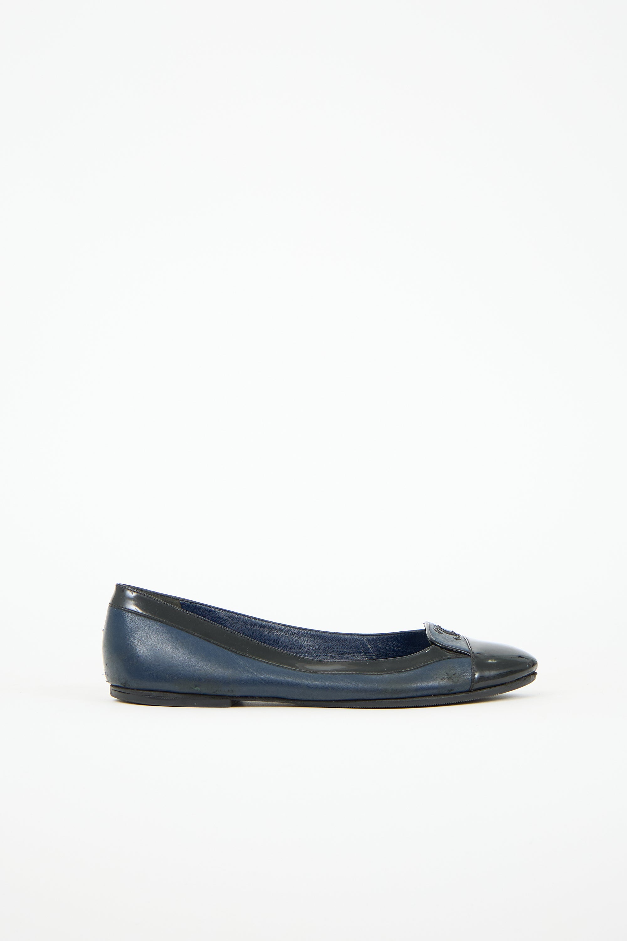 Chanel Patent Leather Cap Toe CC Flat