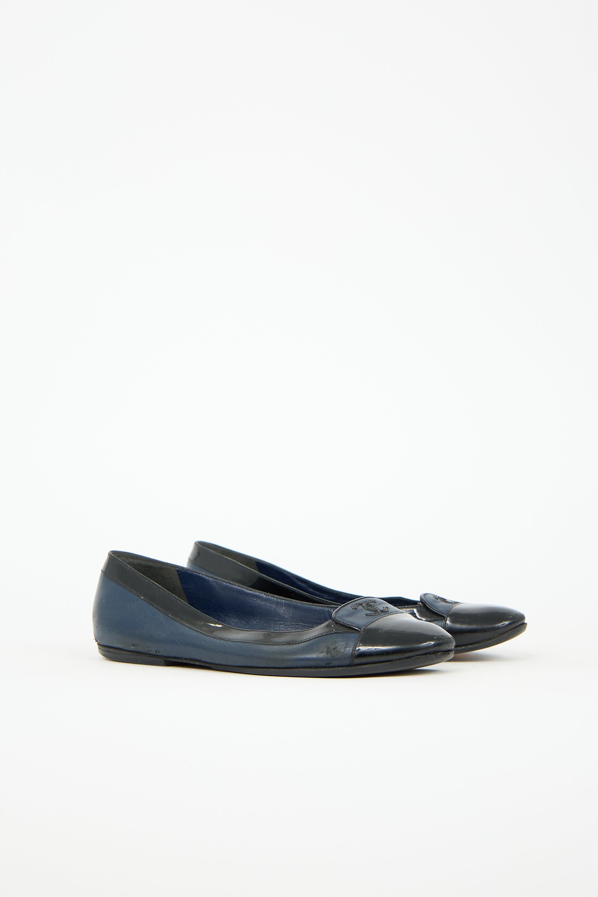 Chanel Patent Leather Cap Toe CC Flat