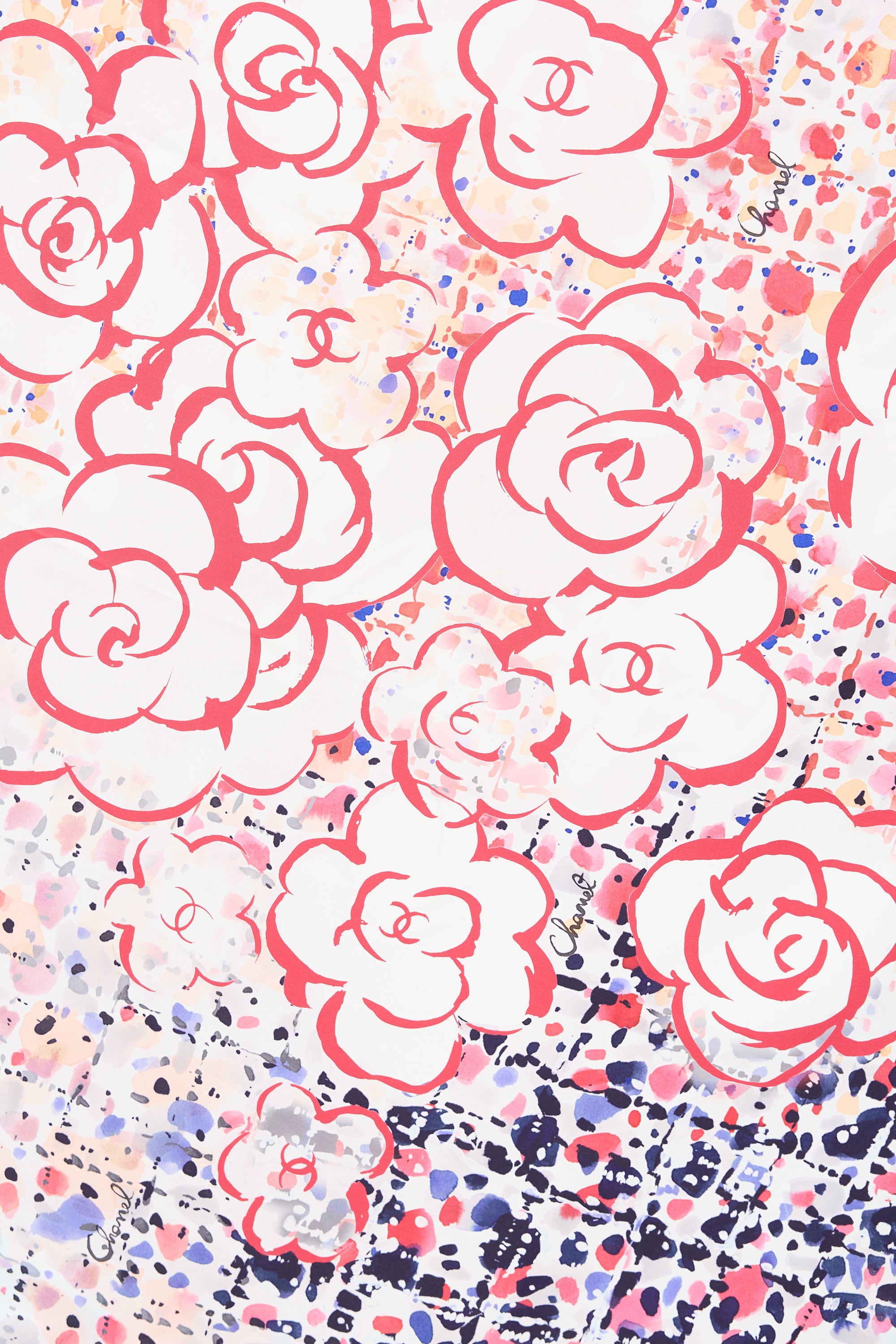 Chanel Silk Camelia Print Scarf