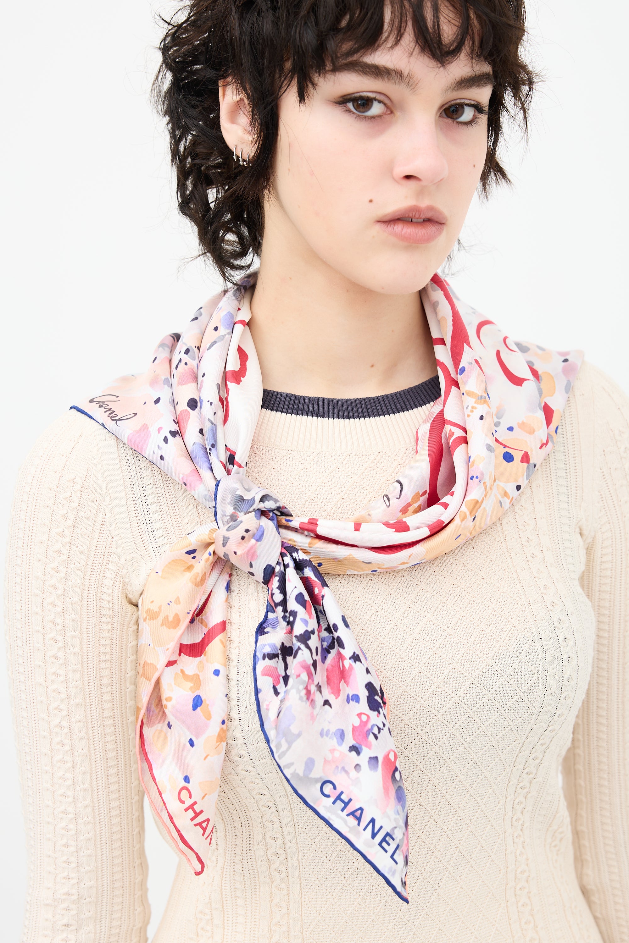 Chanel Silk Camelia Print Scarf