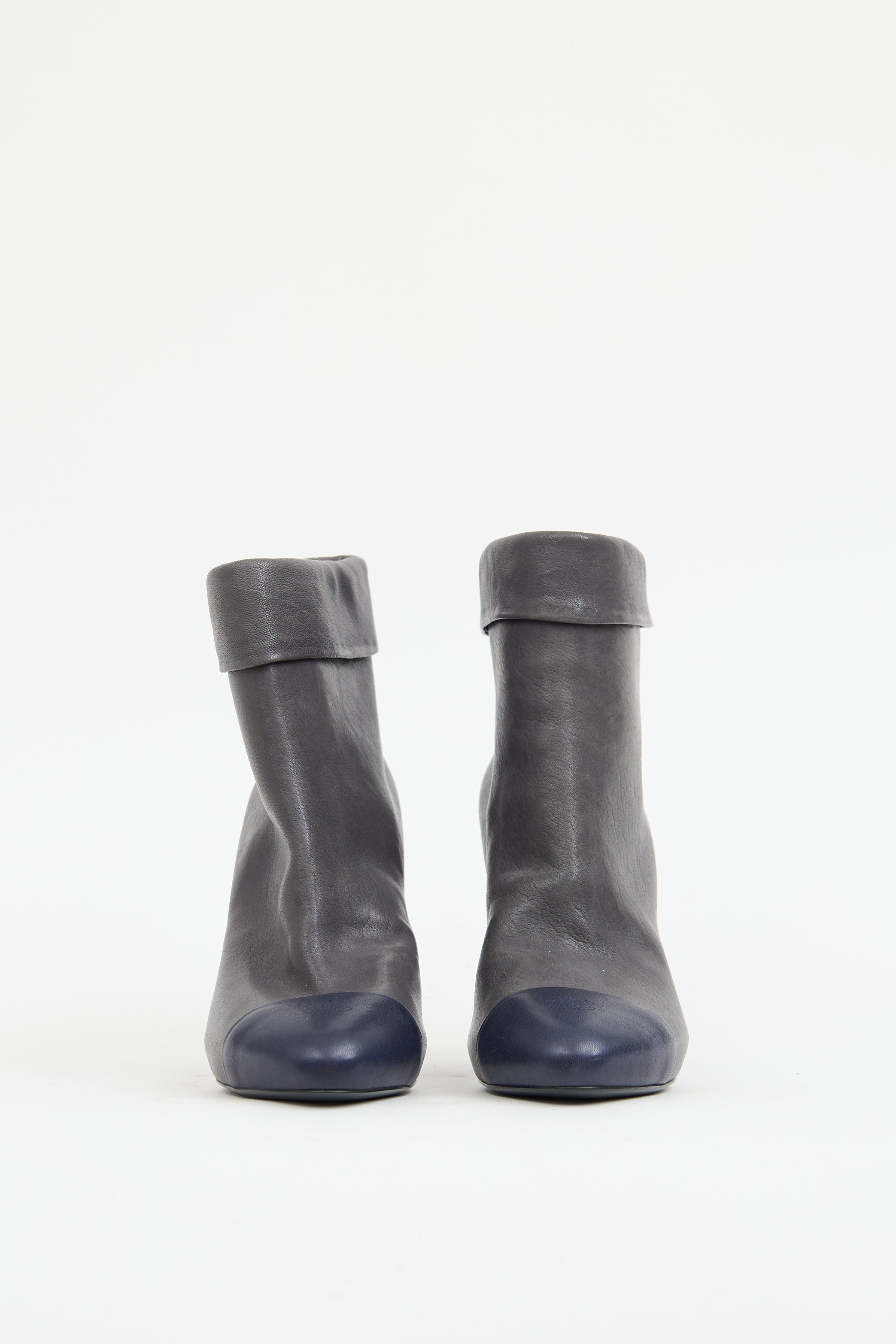 Chanel Grey & Navy Leather Fold Over Boot