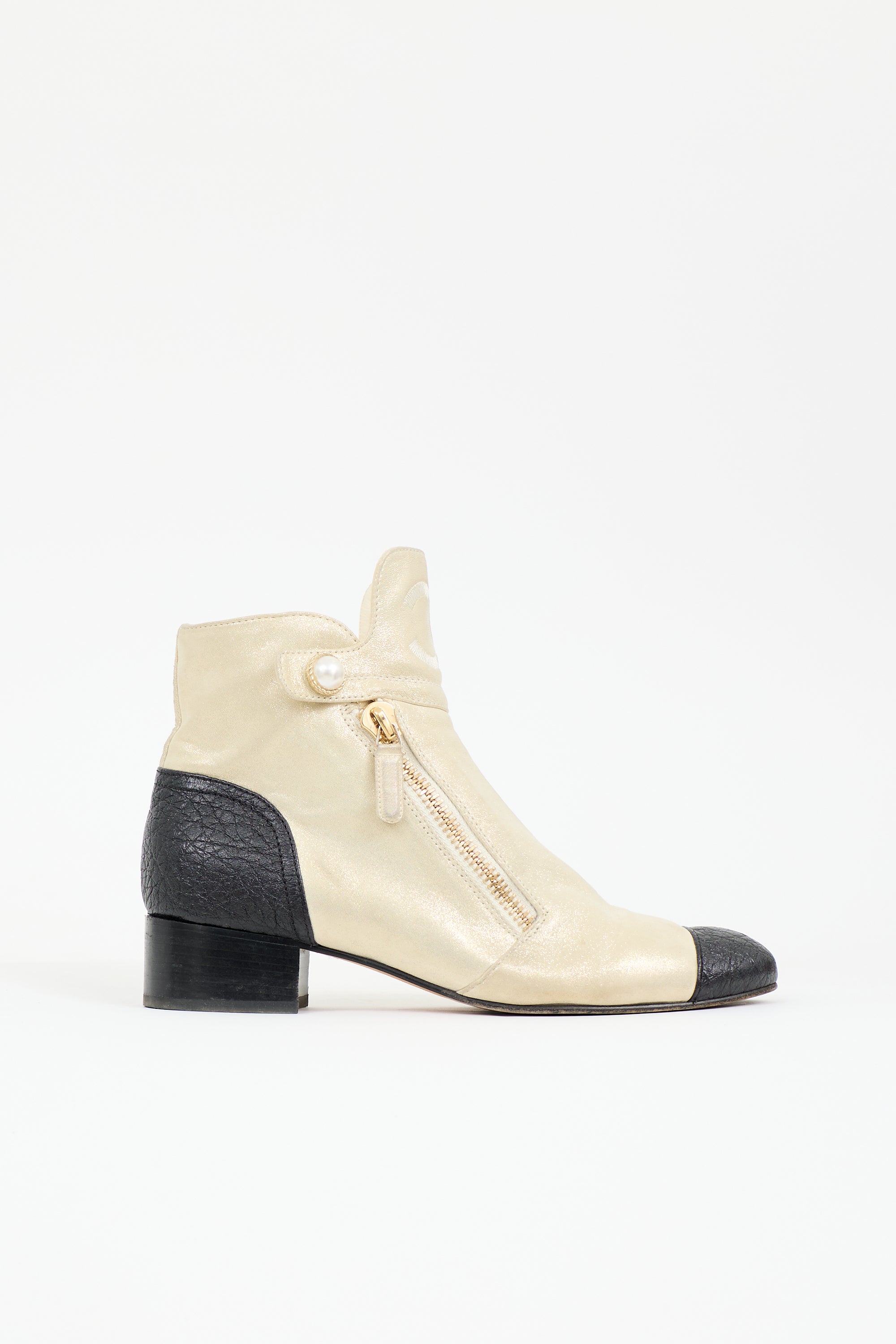 Chanel Glitter Suede CC Ankle Boot