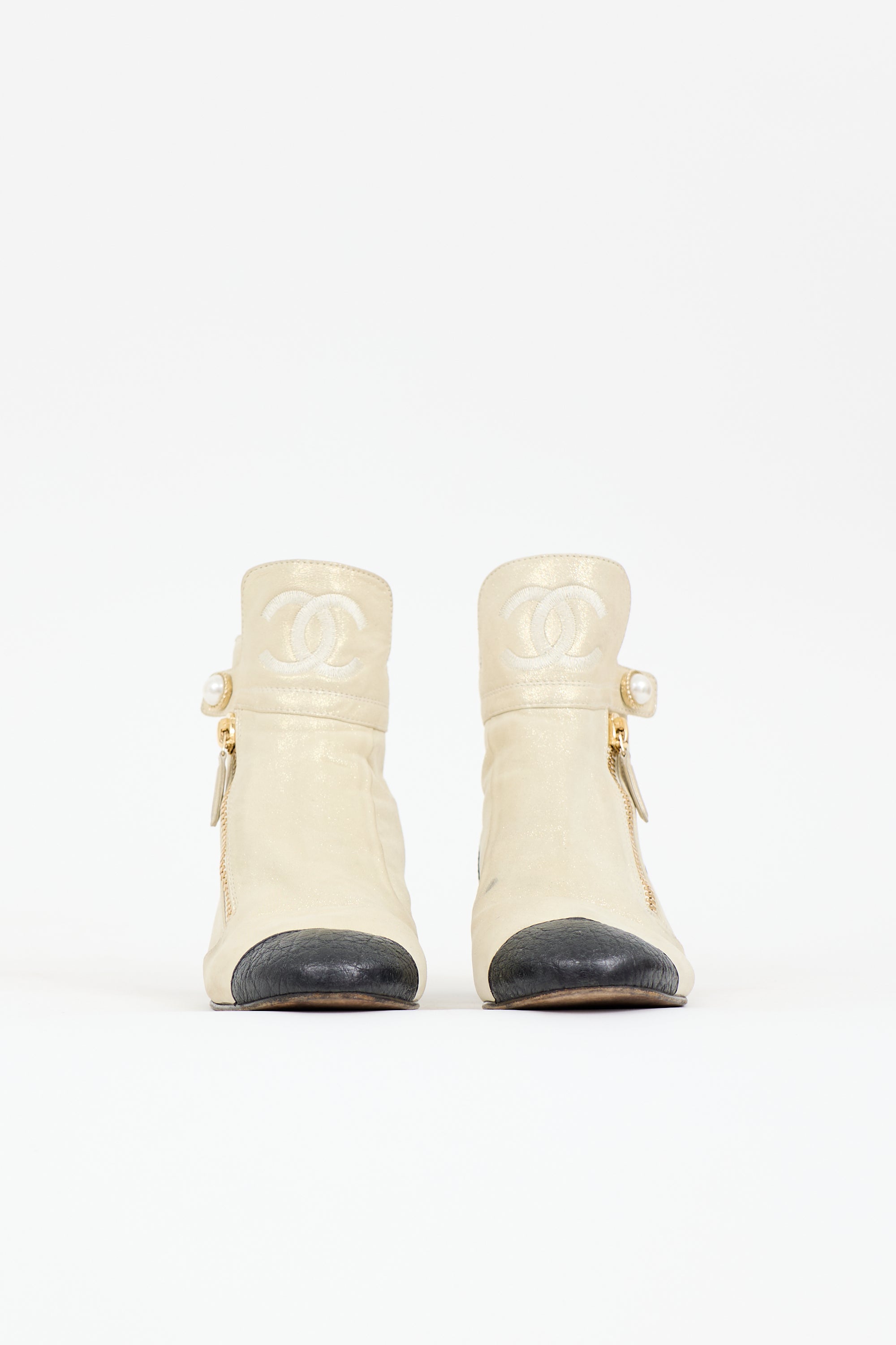 Chanel Glitter Suede CC Ankle Boot