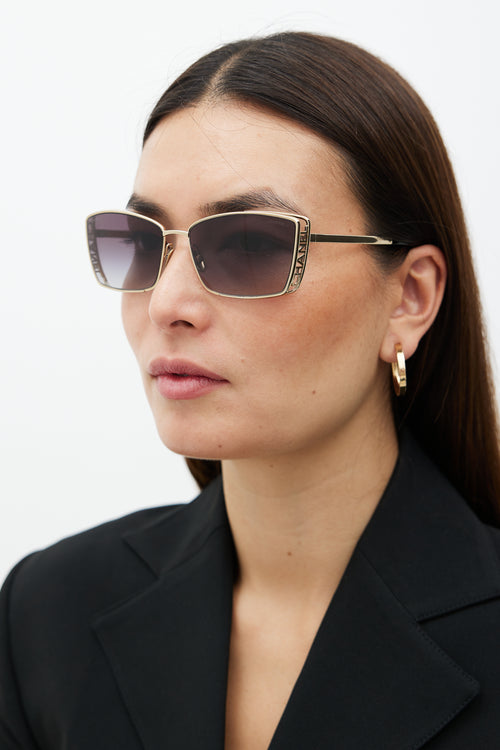 Chanel Gold & Black 71542 Rectangular Sunglasses