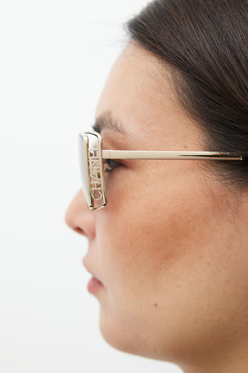 Chanel Gold & Black 71542 Rectangular Sunglasses