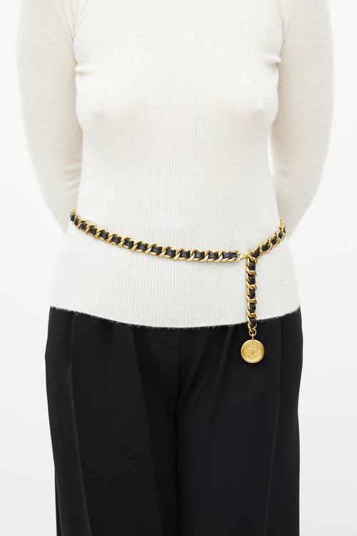 Chanel Gold & Black Leather Chainlink Charm Belt