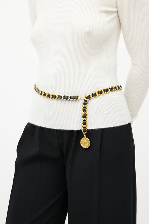 Chanel Gold & Black Leather Chainlink Charm Belt