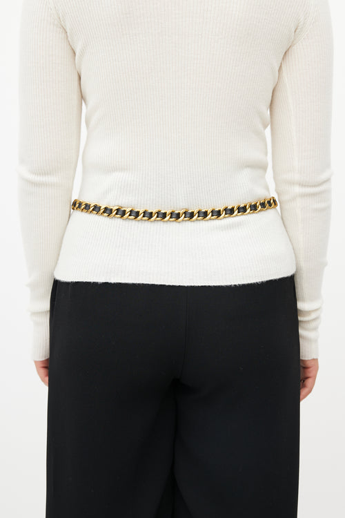 Chanel Gold & Black Leather Chainlink Charm Belt