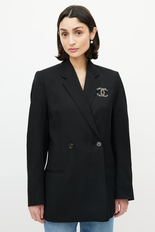 Chanel Gold & Black Logo Chainlink Brooch