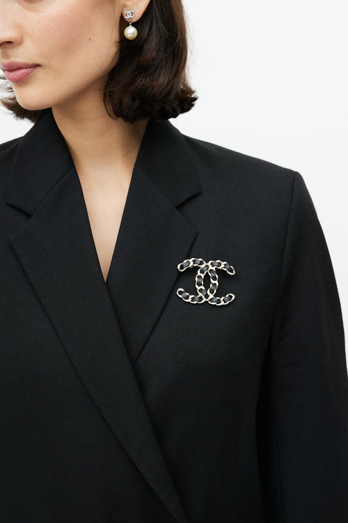Chanel Gold & Black Logo Chainlink Brooch