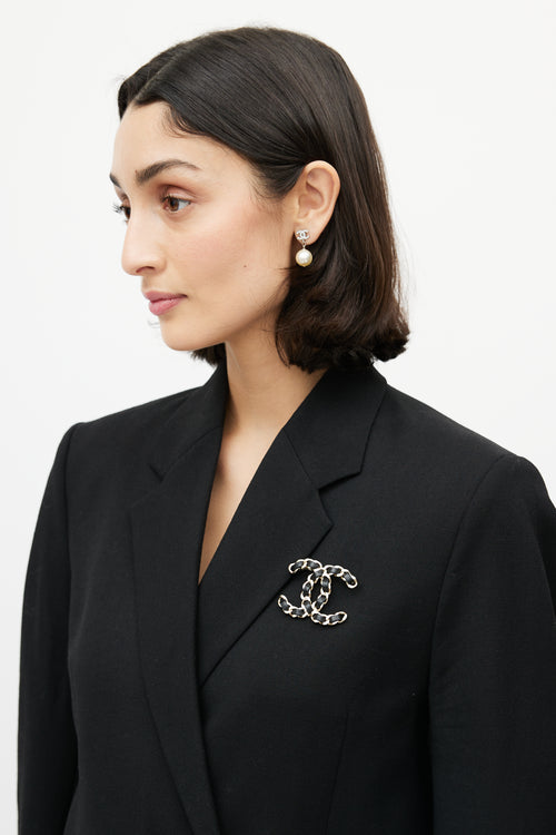 Chanel Gold & Black Logo Chainlink Brooch