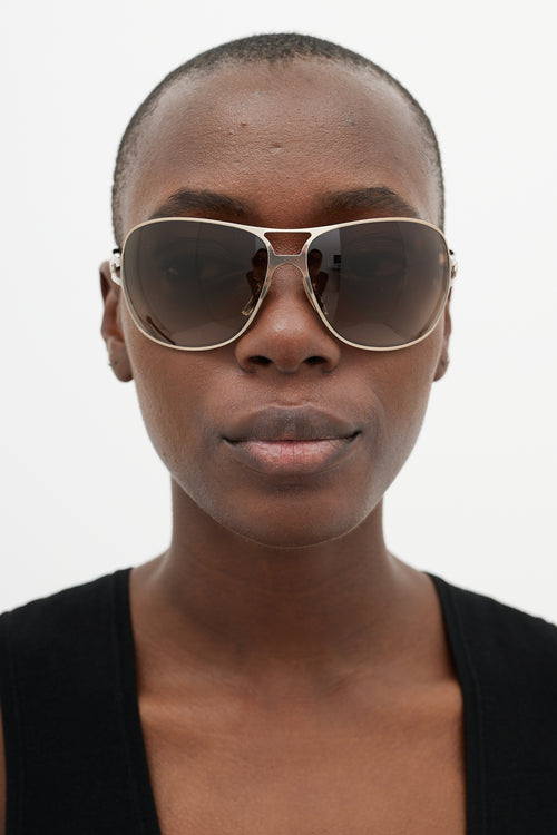 Chanel Gold & Brown 4150 Aviator Sunglasses