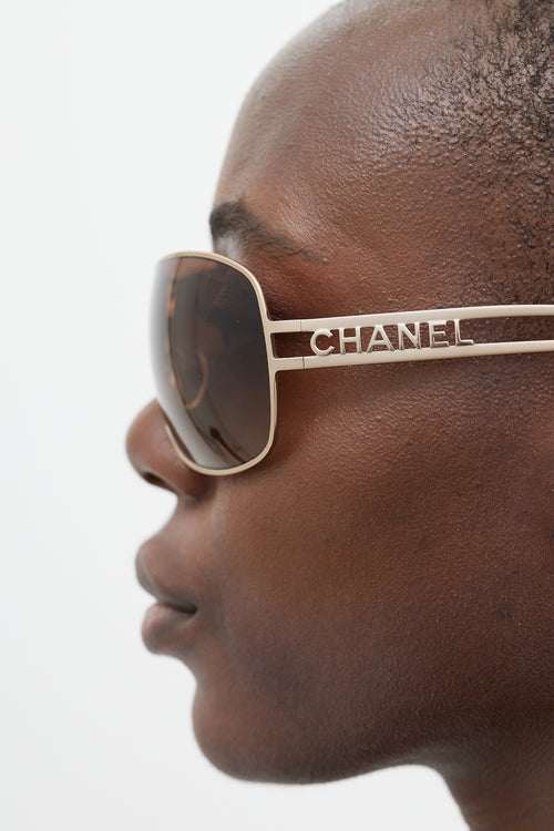 Chanel Gold & Brown 4150 Aviator Sunglasses