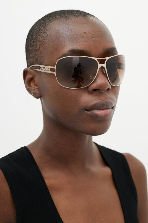 Chanel Gold & Brown 4150 Aviator Sunglasses