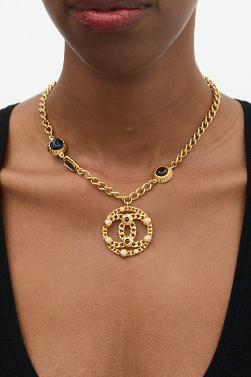 Chanel FW 2018 Gemstone CC Pendant Necklace