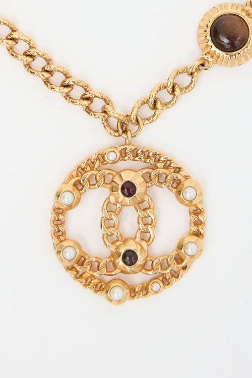 Chanel FW 2018 Gemstone CC Pendant Necklace