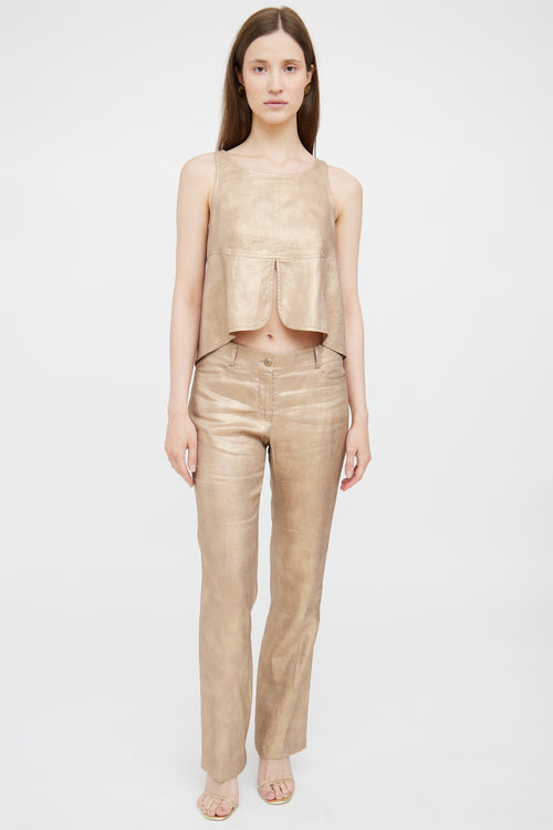 Chanel 05C 2 Piece Gold Sleeveless Top & Pant Set