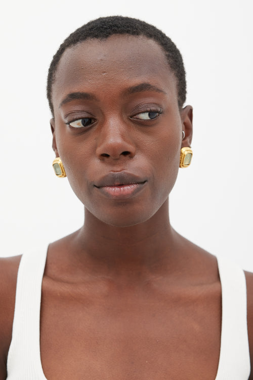 Chanel FW 1996 Gold & Green Gem Square Earrings