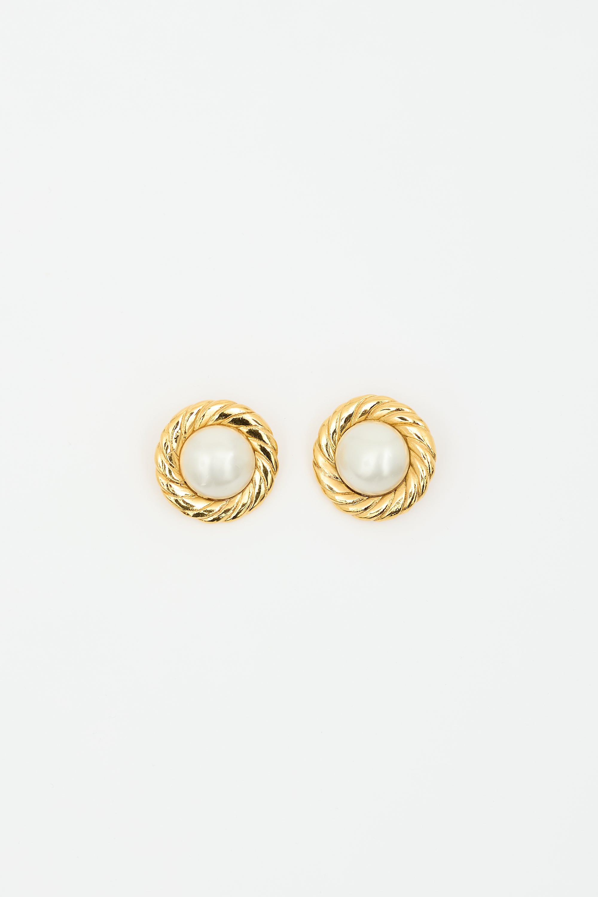 Chanel Vintage Gold Plated & Faux Pearl Clip On Earrings
