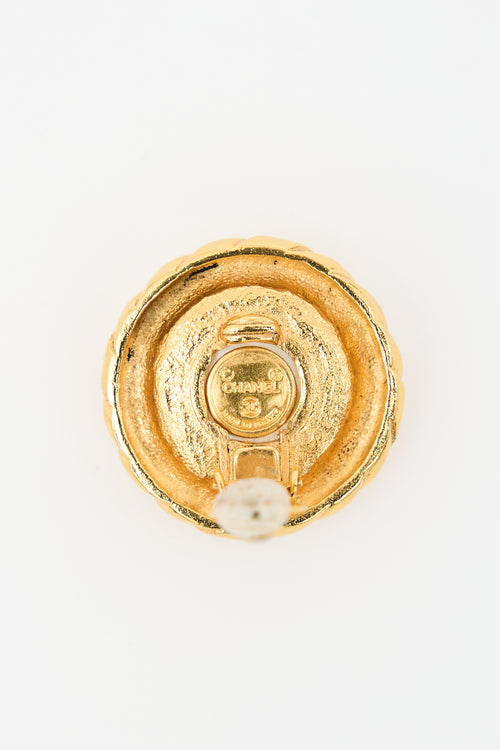 Chanel Vintage Gold Plated & Faux Pearl Clip On Earrings