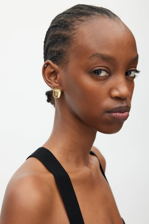 Chanel Resin CC Rectangle Earrings