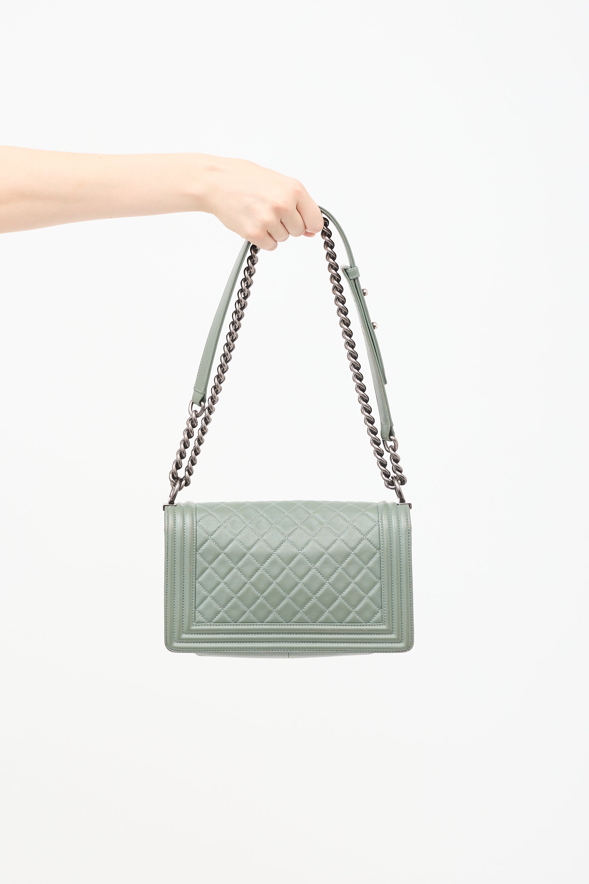 2017 Sage Green Quilted Leather Medium Boy Bag