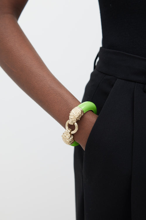 Chanel Green & Gold Enamel Two Head Bracelet