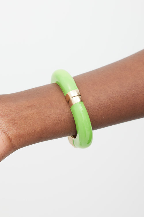 Chanel Green & Gold Enamel Two Head Bracelet