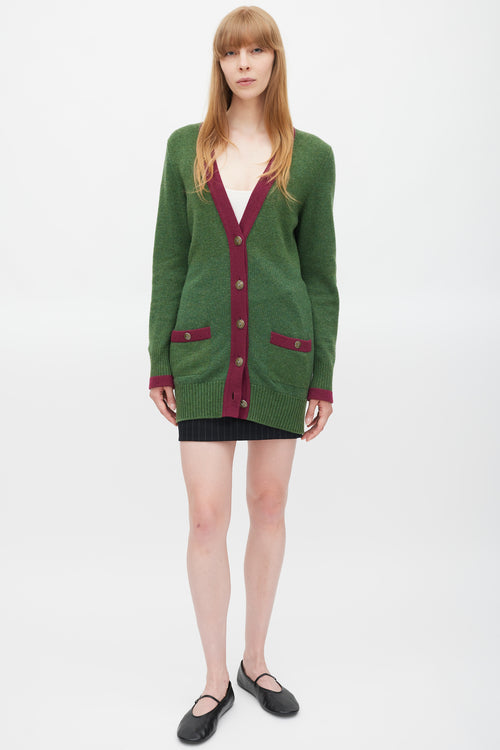 Chanel Green & Purple Trimmed CC Button Cardigan