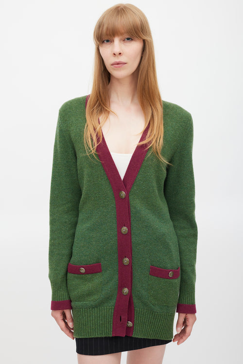 Chanel Green & Purple Trimmed CC Button Cardigan