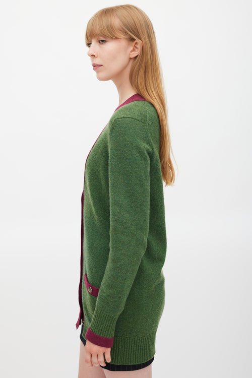 Chanel Green & Purple Trimmed CC Button Cardigan