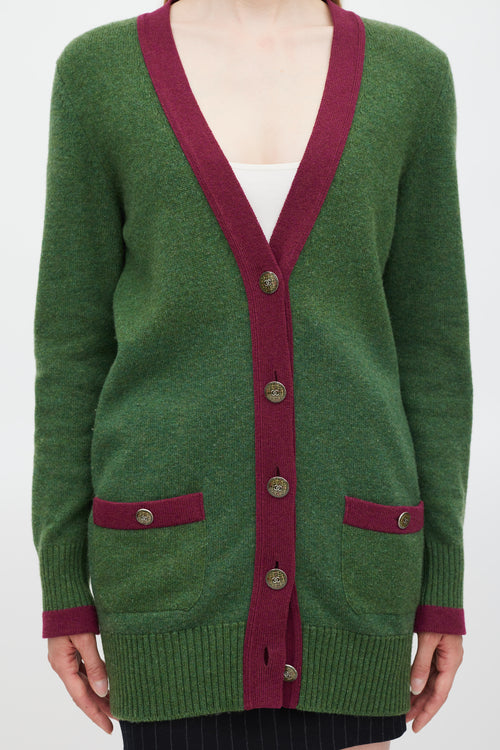 Chanel Green & Purple Trimmed CC Button Cardigan