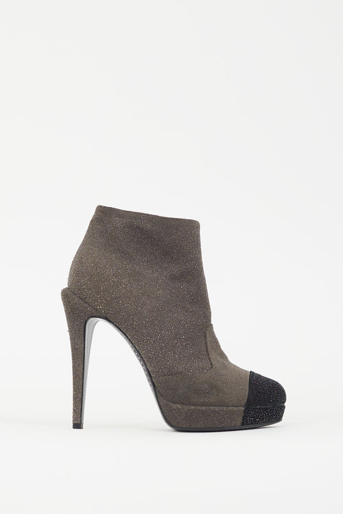 Chanel Grey & Black Glitter Platform Boot