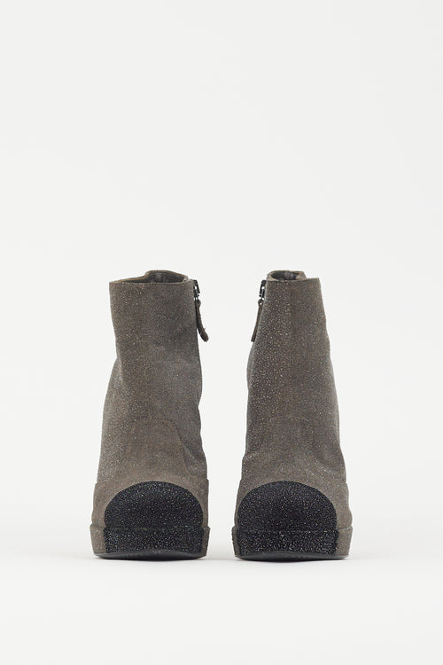 Chanel Grey & Black Glitter Platform Boot