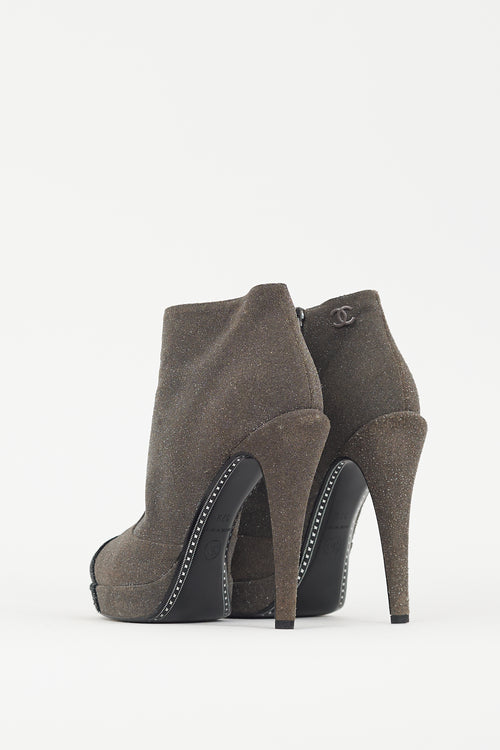 Chanel Grey & Black Glitter Platform Boot