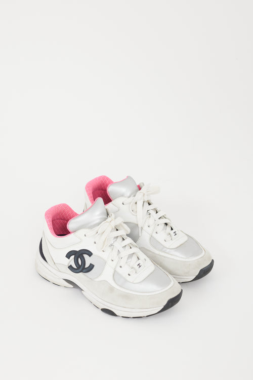 Chanel Grey & Black Leather CC Logo Sneaker