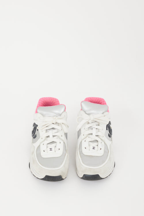 Chanel Grey & Black Leather CC Logo Sneaker