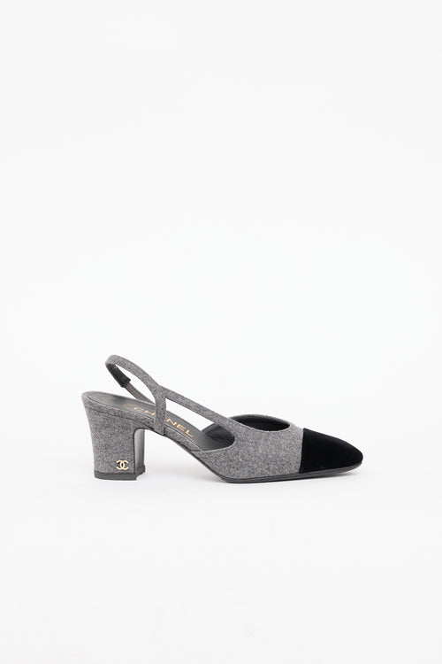 Chanel Black & Grey Velvet Cap Toe Heel