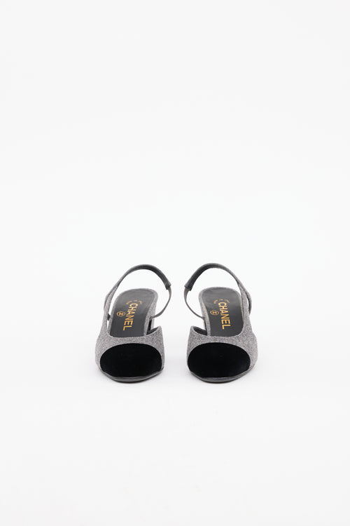 Chanel Black & Grey Velvet Cap Toe Heel