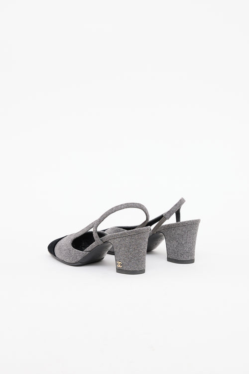 Chanel Black & Grey Velvet Cap Toe Heel