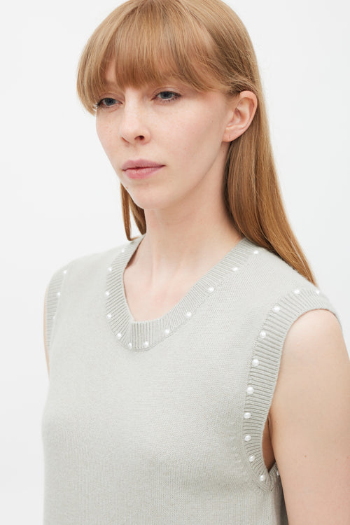 Chanel Grey Cotton & Cashmere Pearl Trimmed Dress