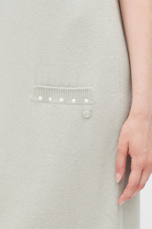 Chanel Grey Cotton & Cashmere Pearl Trimmed Dress