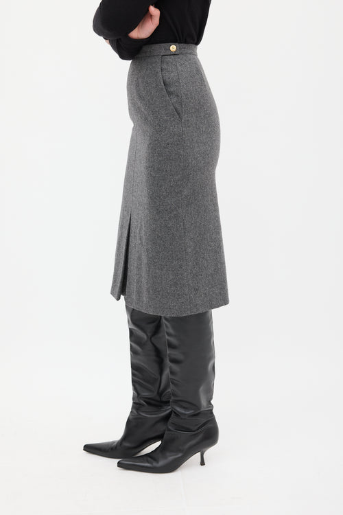 Chanel Grey Wool Godet Skirt